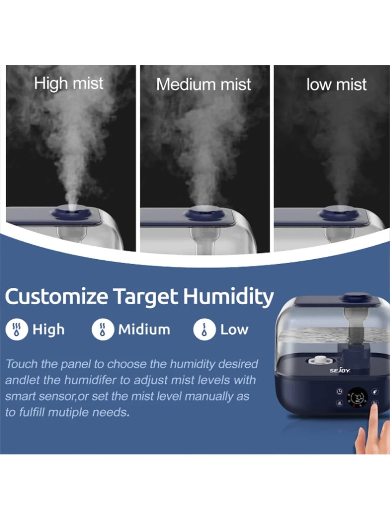 Sejoy 5L Humidifier for Bedroom Large Room Home Diffuser Aromatherapy Upper Water Household Spray Humidification Machine
