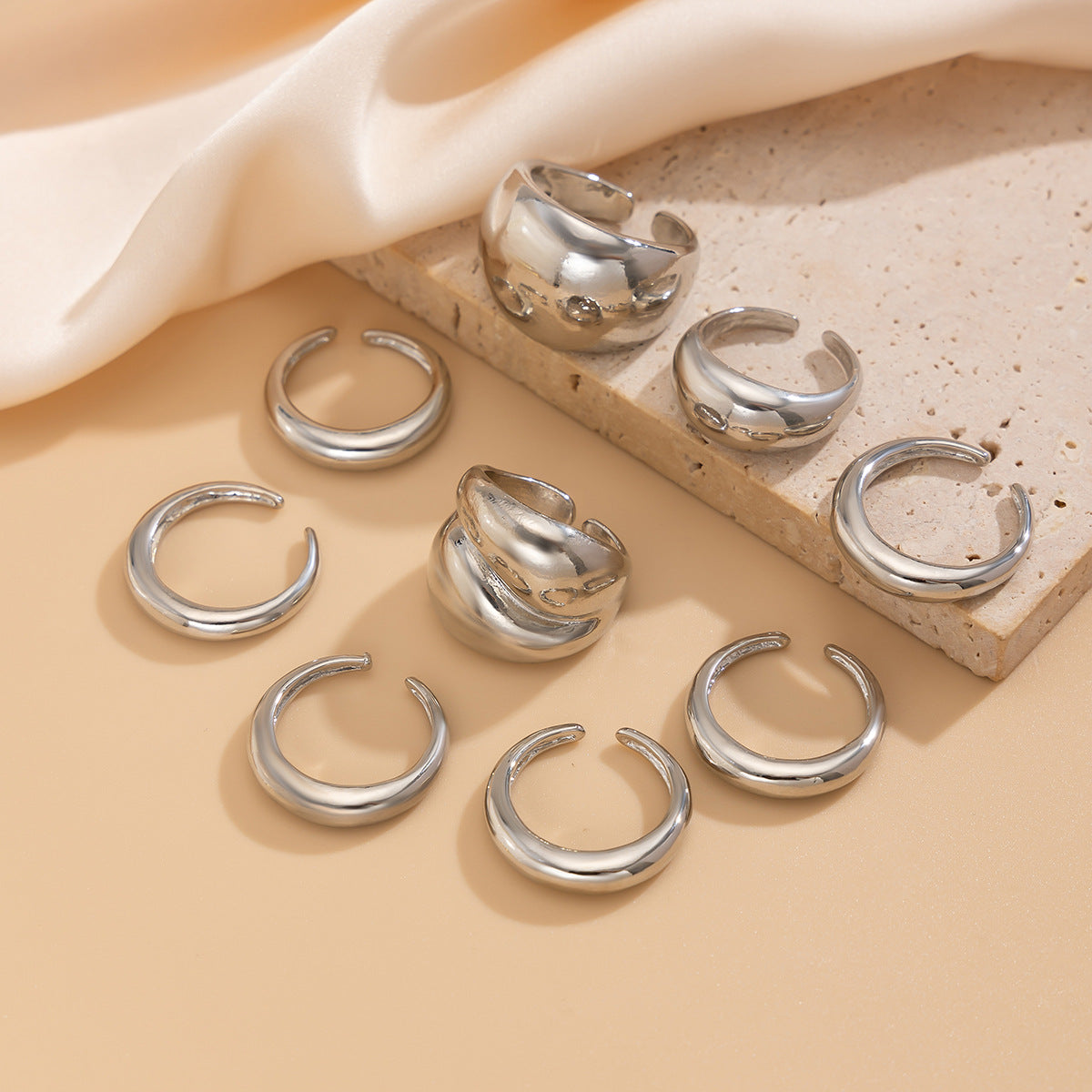 Ins Minimalist Style Trendy Exaggerated Mirror Versatile Ring Personality Alloy Hugging Ring