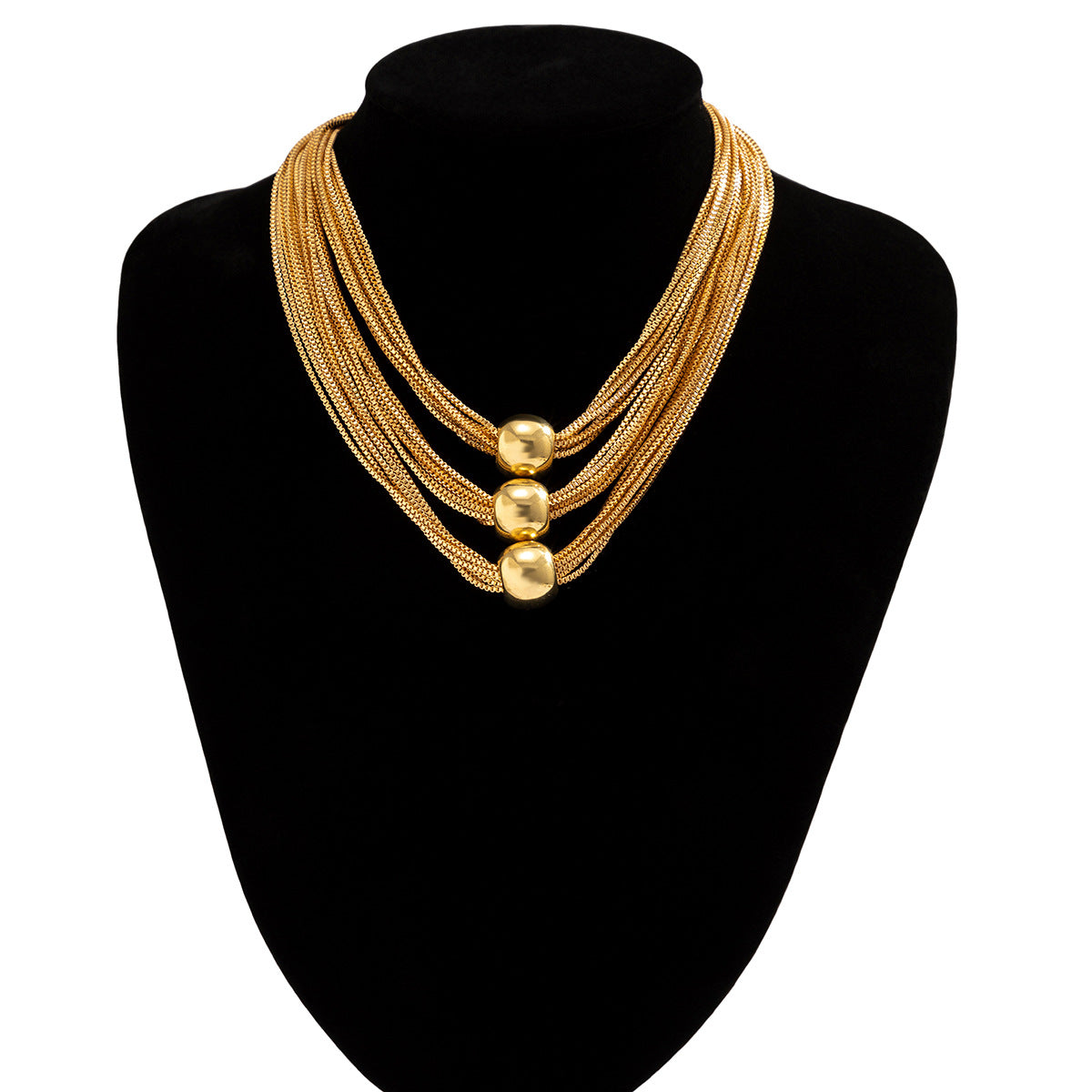 Cross-Border Exaggerated Punk Multi-Layer Chain Stacked Necklace Simple Niche Geometric Ball Personality Choker Necklace
