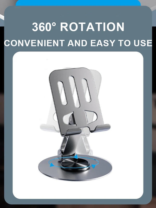 Adjustable Cell Phone Stand, Aluminum Desktop Cellphone Stand with Anti-Slip Base and Convenient Charging Port