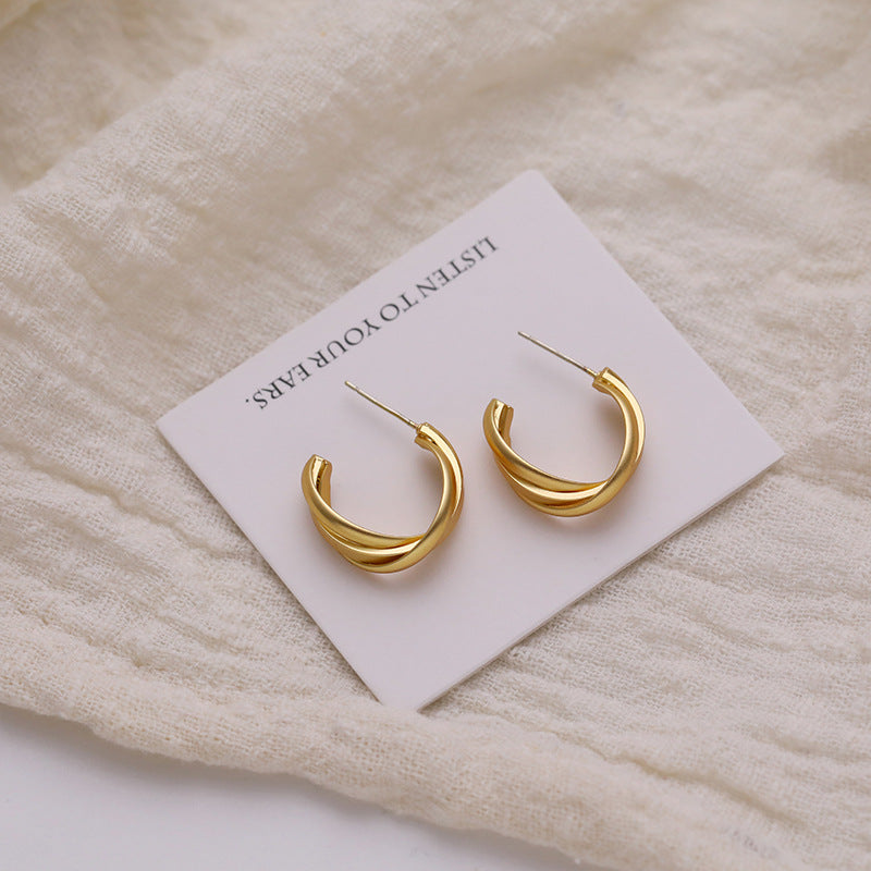 Metal Big Circle Earrings Women's Hong Kong Fashion Women's Ear Jewelry S925 Silver Needle