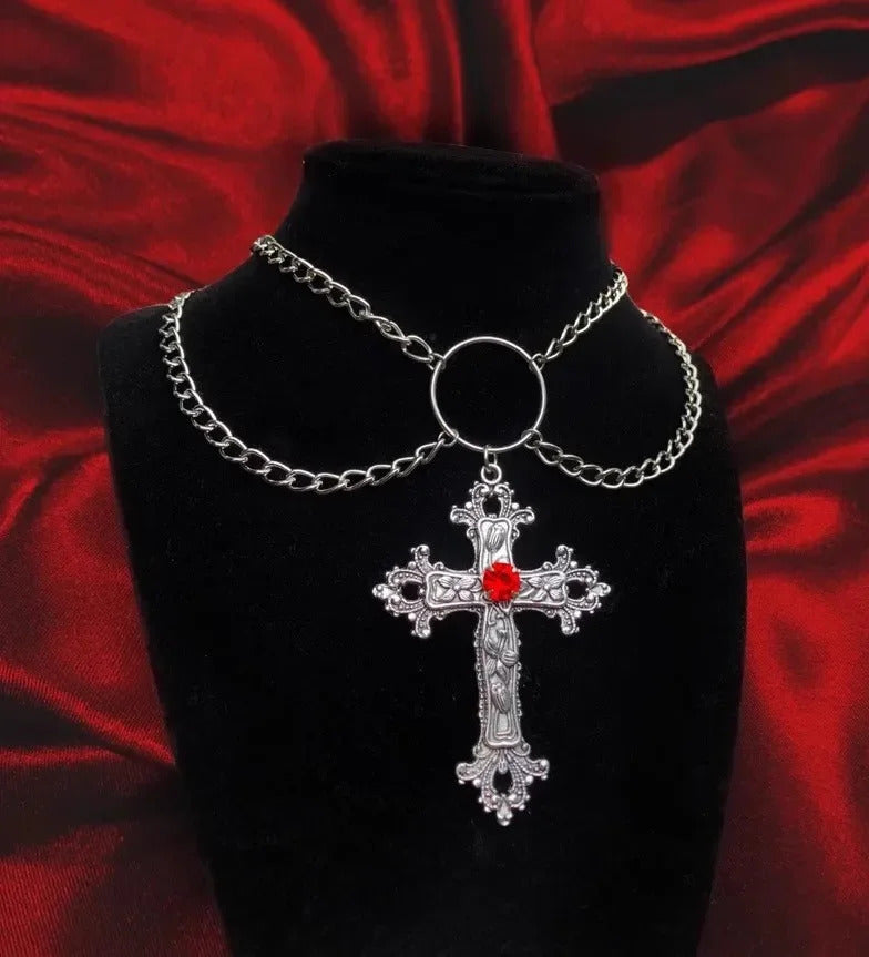 Y2K Punk Cross Pendant Necklace for Women Gothic Clavicle Vintage Chain Choker Necklace Aesthetic Party Gifts Fashion Jewelry