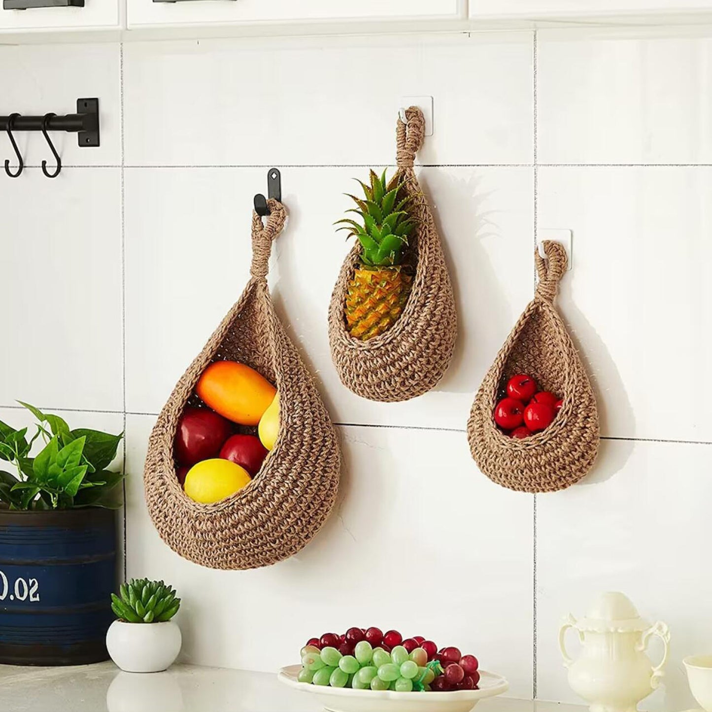 Wall-Mounted Vegetable Storage Fruit Basket Bird's Nest Wall Hanging Water Drop Net Bag Handmade Woven Cotton Rope Wall Hanging Bag for Home Use