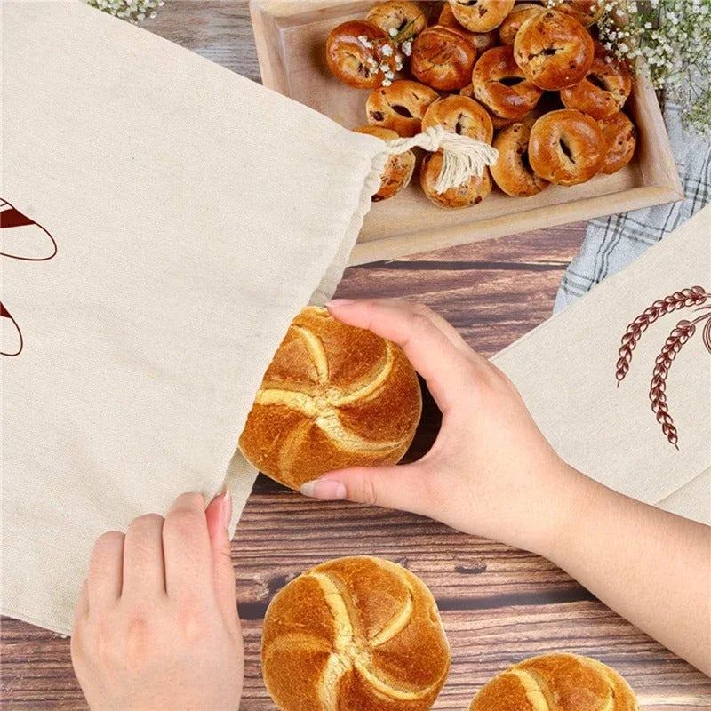 Linen Bread Bag Reusable Baguette Cotton Drawstring Storage Bag Loaf Homemade Bread Fresh Eco Friendly Keeping for Baguette