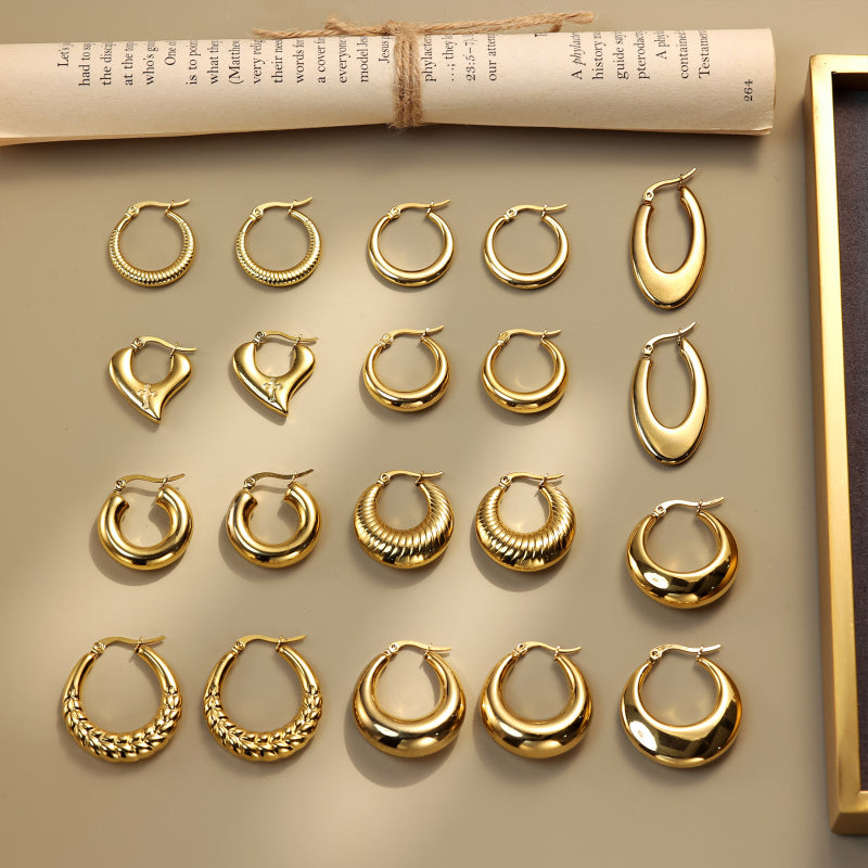 Hot Selling Stainless Steel Geometric Solid Smooth Earrings Fashion Simple High-end Gold Ear Buckle Ear Jewelry