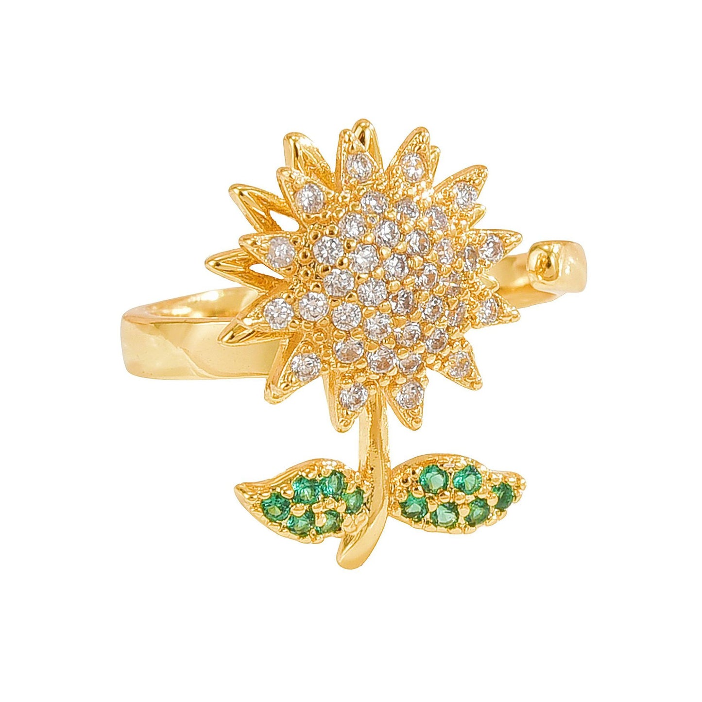 Rotating Ring for Women, Copper Gold Plated, Non-Fading, Elegant and Luxurious, Adjustable Daisy, Star, Moon, Zircon, European and American Cross-Border