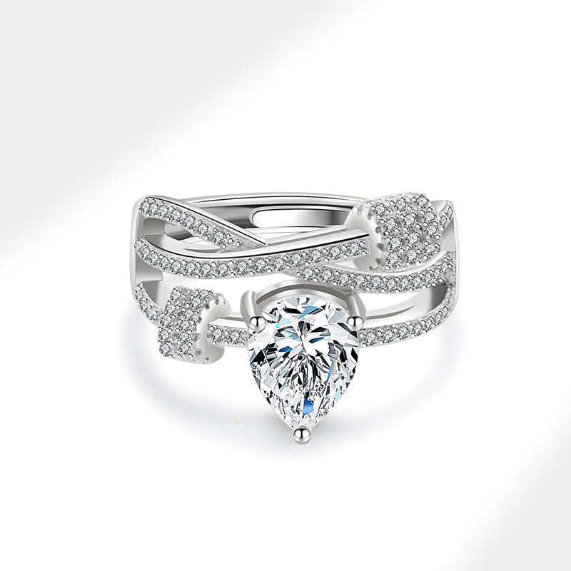 Fashion Rotating Water Drop Diamond Ring for Women, Full Diamond Circle Ring, Simple and Elegant, Gift for Girlfriend
