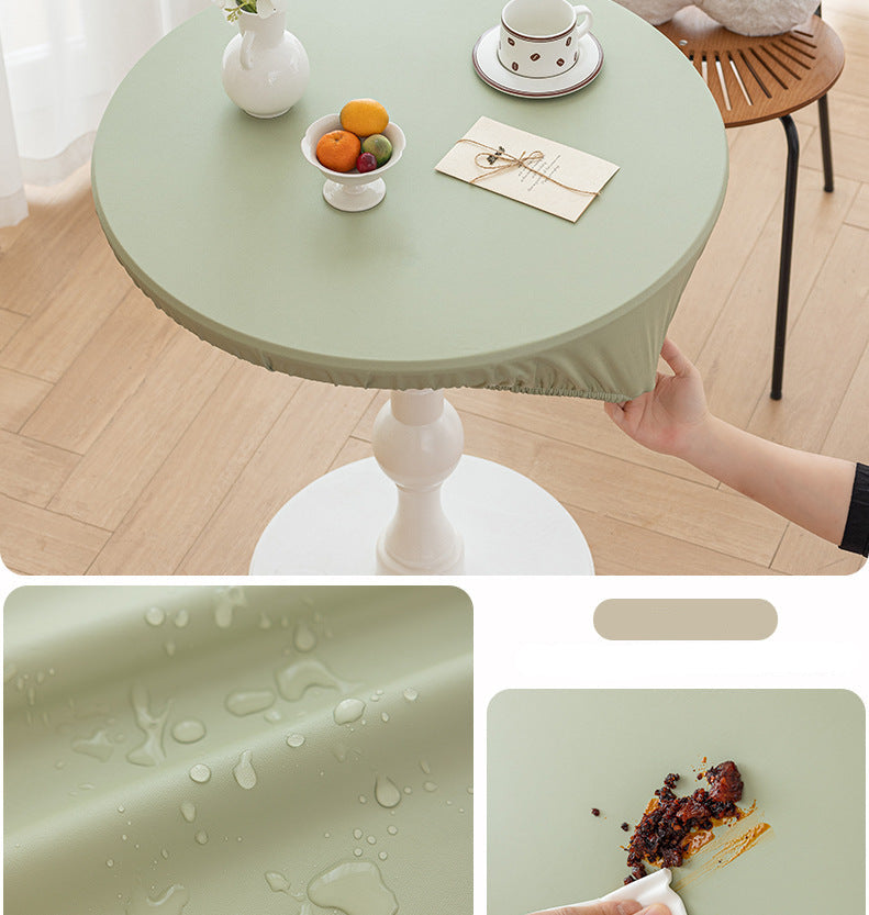 All-inclusive Stretch Household Dining Table Set Leather Non-washable Round Table Set Simple Solid Color Round Leather Cover Dustproof Non-slip