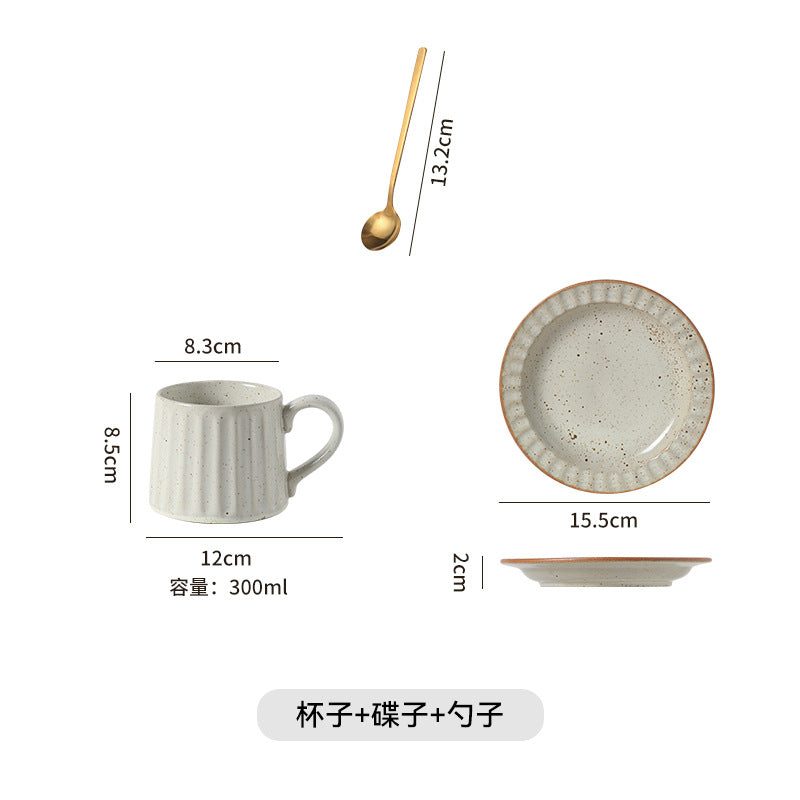 Japanese Retro Exquisite Afternoon Tea Latte Art Striped Coffee Cup and Saucer Ceramic Set Office Milk Breakfast Cup