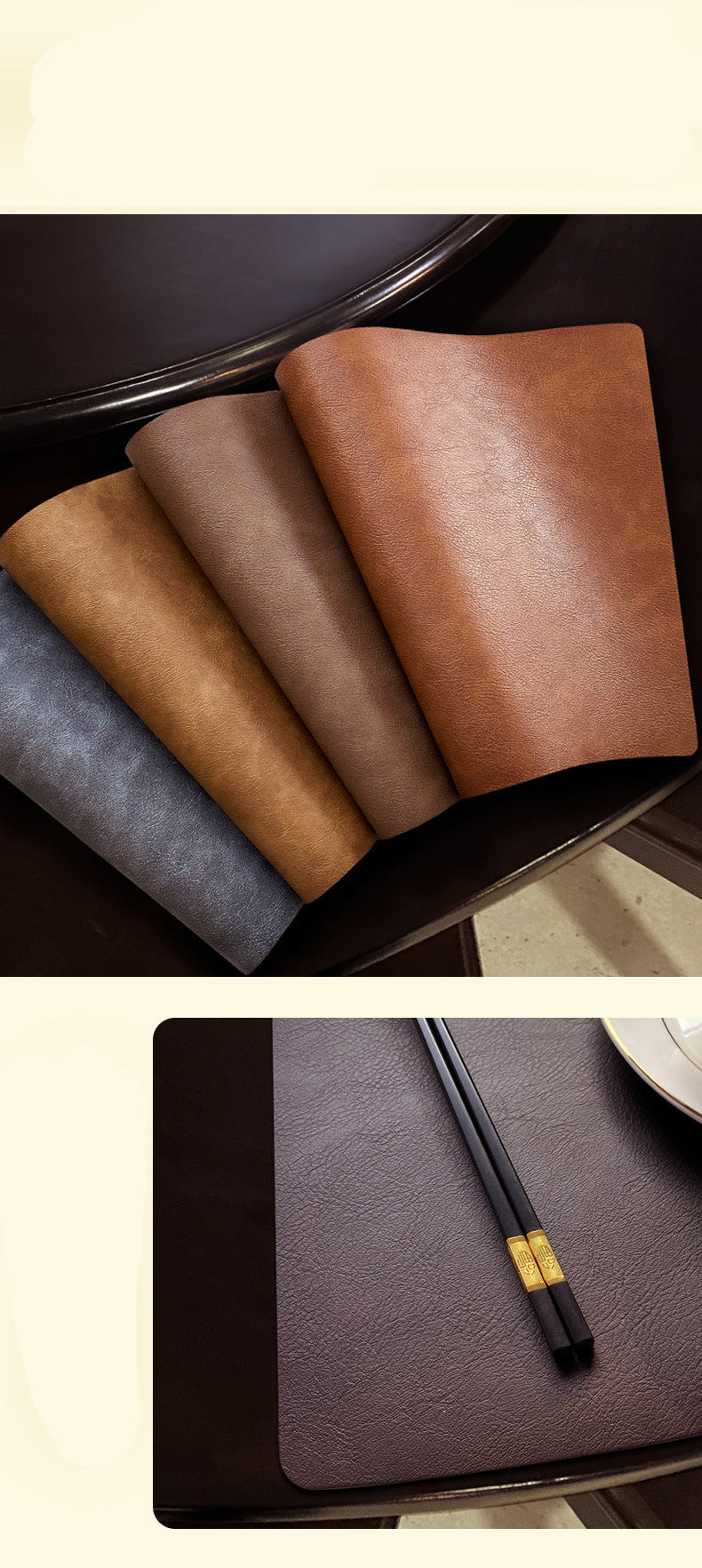 Chinese Style Household Leather Placemat Hotel Restaurant Fan-shaped Western Placemat European Cowhide Pattern Heat-resistant Dining Table Mat