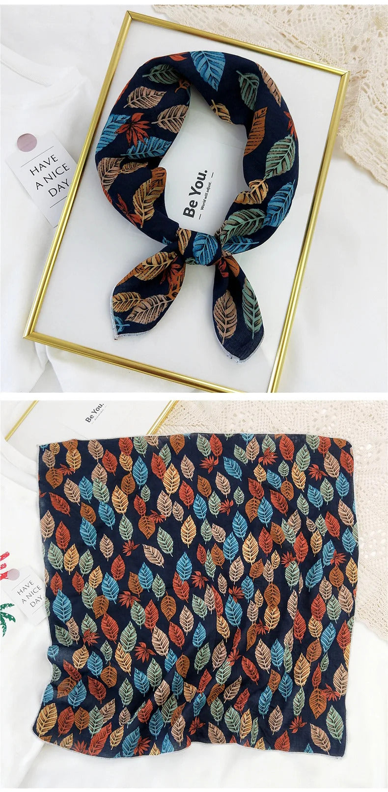 Cotton Linen 55cm Square Scarf Women Kerchief Flower Print Geometric Neckerchief Scarves Headwrap Bandanas Hairband Headbands