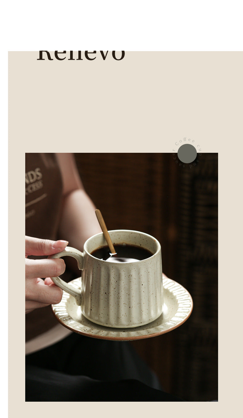 Japanese Retro Exquisite Afternoon Tea Latte Art Striped Coffee Cup and Saucer Ceramic Set Office Milk Breakfast Cup