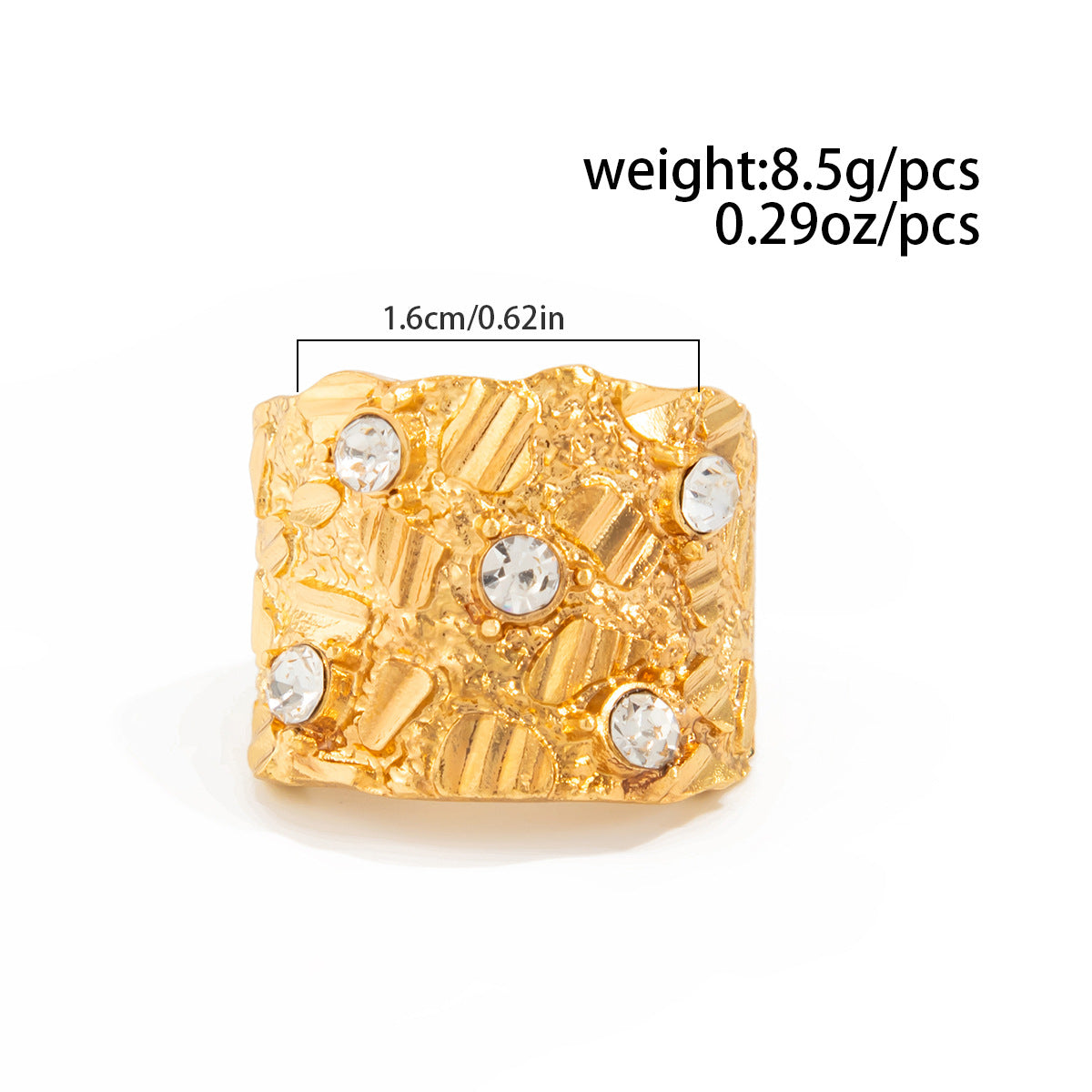 Fashionable Hollow Inlaid Irregular Ring Vintage Alloy Wrinkled Ring Set