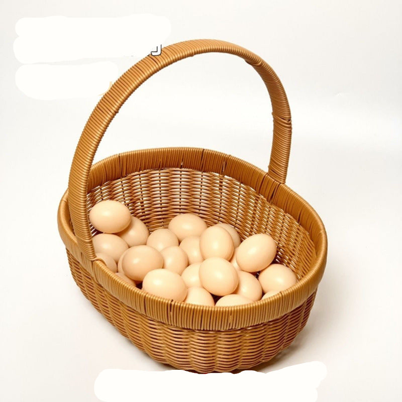 New Handmade Rattan Woven Fruit Basket Shopping Basket Cabas Egg Portable Vegetable Basket Storage Picking Picnic