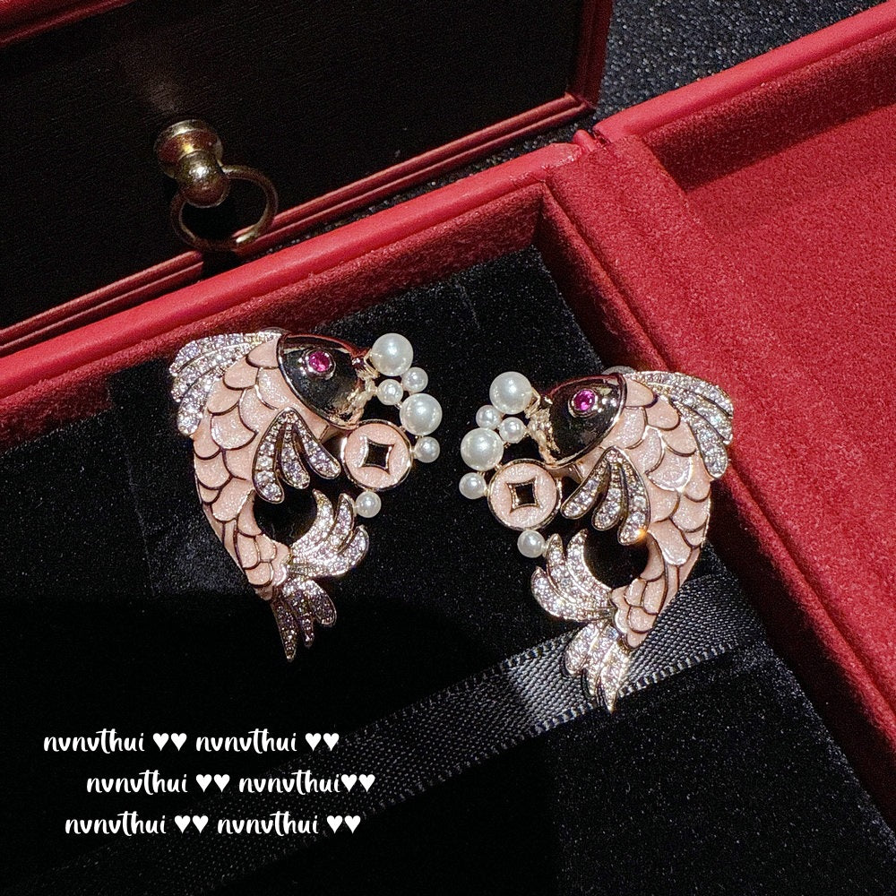 Sparkling PA Pink Cloud Pattern Jellyfish Tassel Gem Earrings Rich Woman's Happy Egg-Shaped Princess Pink Earrings
