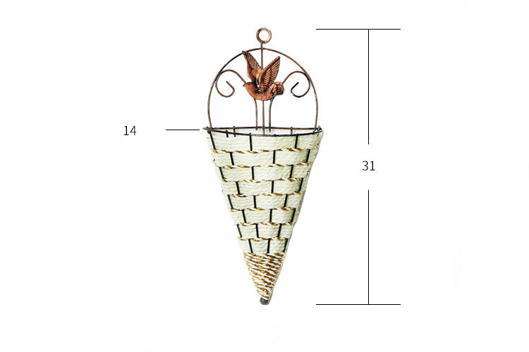 Artificial Flower Basket Ornament Straw Woven Flower Pot Rattan Basket Flower Arrangement Basket Living Room Indoor Wall Hanging Hanging Basket Woven Decorative Flower