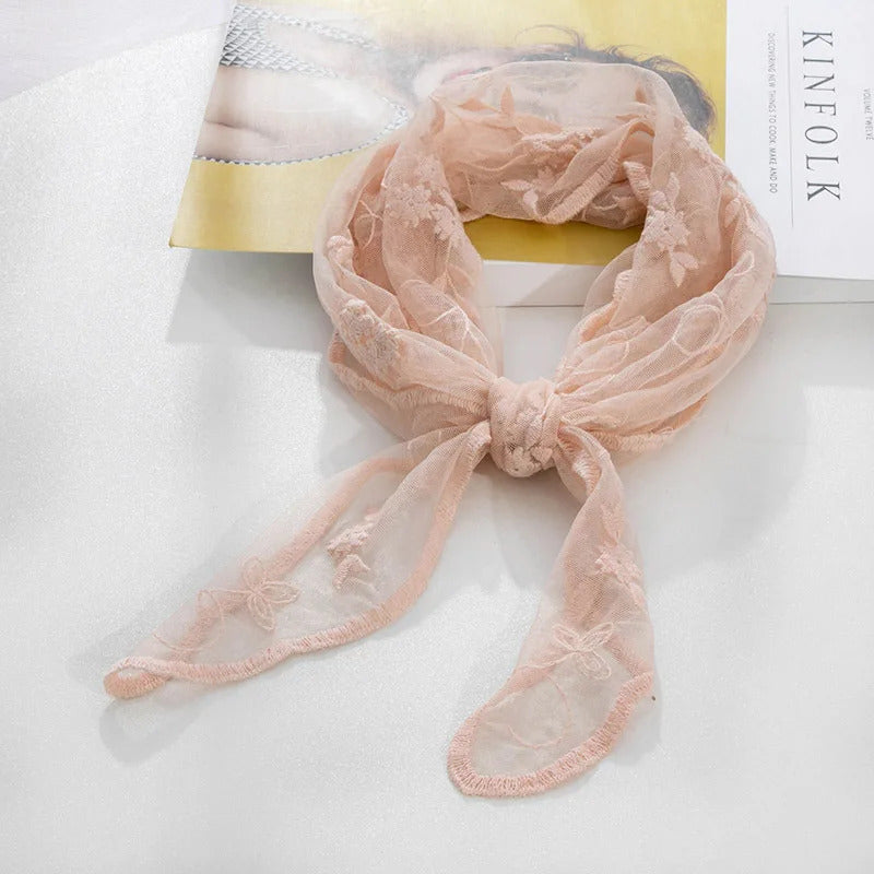 Korean Lace Embroidered Long Silk Scarf Sunscreen Neck Protection Pastoral Lady Beautiful Triangular Embroidered Spring Summer