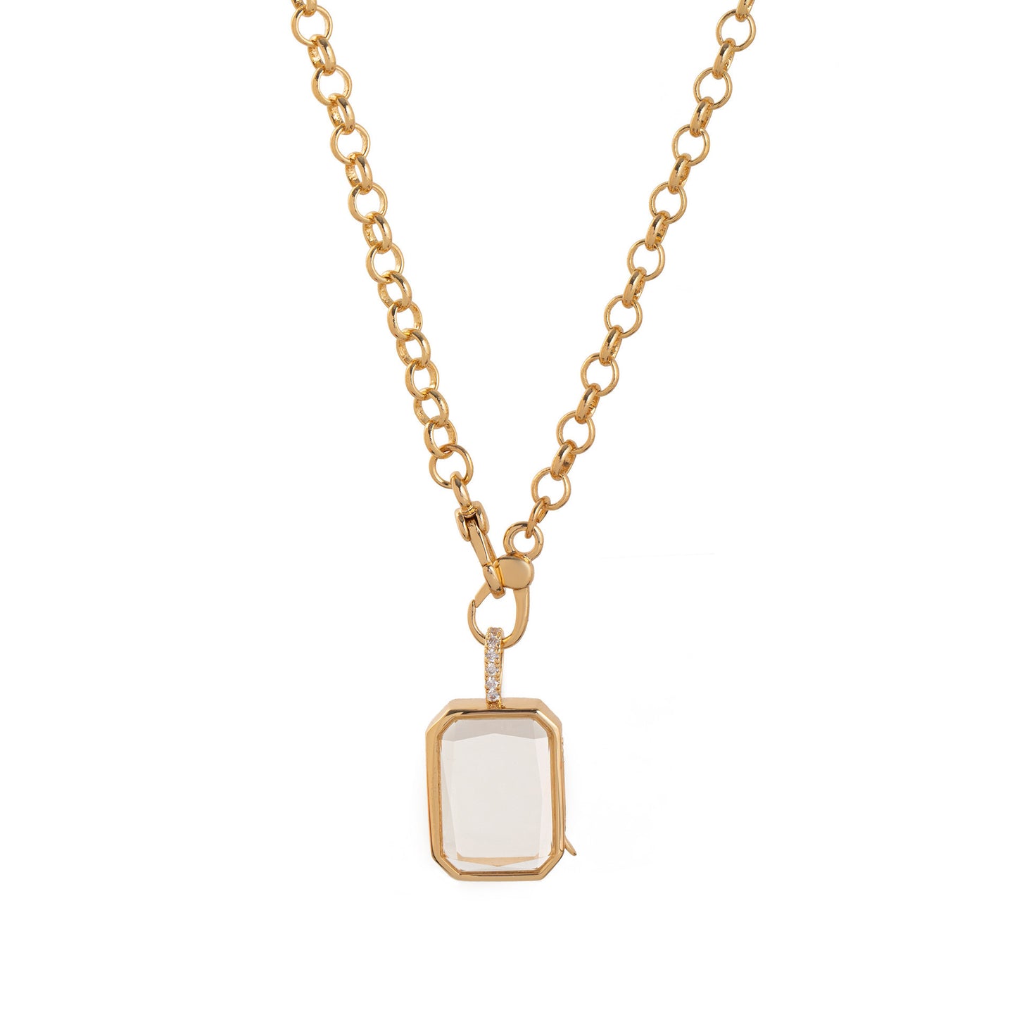 Retro Personality Photo Box Pendant Necklace Openable DIY Pendant Hollow Design Transparent Box 18K Gold Color Retention