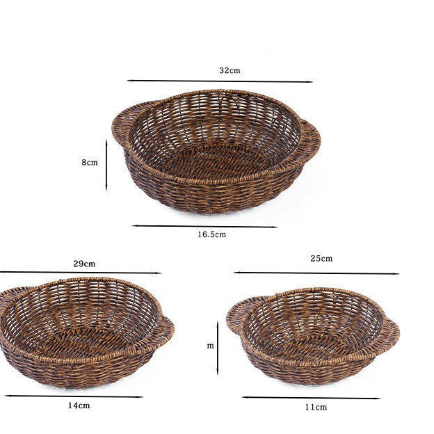 Fruit Plate Hand-Woven Japanese Bread Basket Steamed Bun Basket Living Room Household Storage Basket Rattan Double Ear Tray