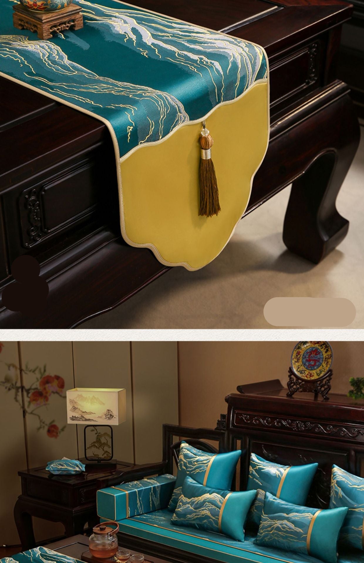 Luo Yi Jia New Chinese Zen Style Table Runner Tea Tablecloth Long Strip Light Luxury High-end Tea Mat Tea Table Mat Dining Table Runner