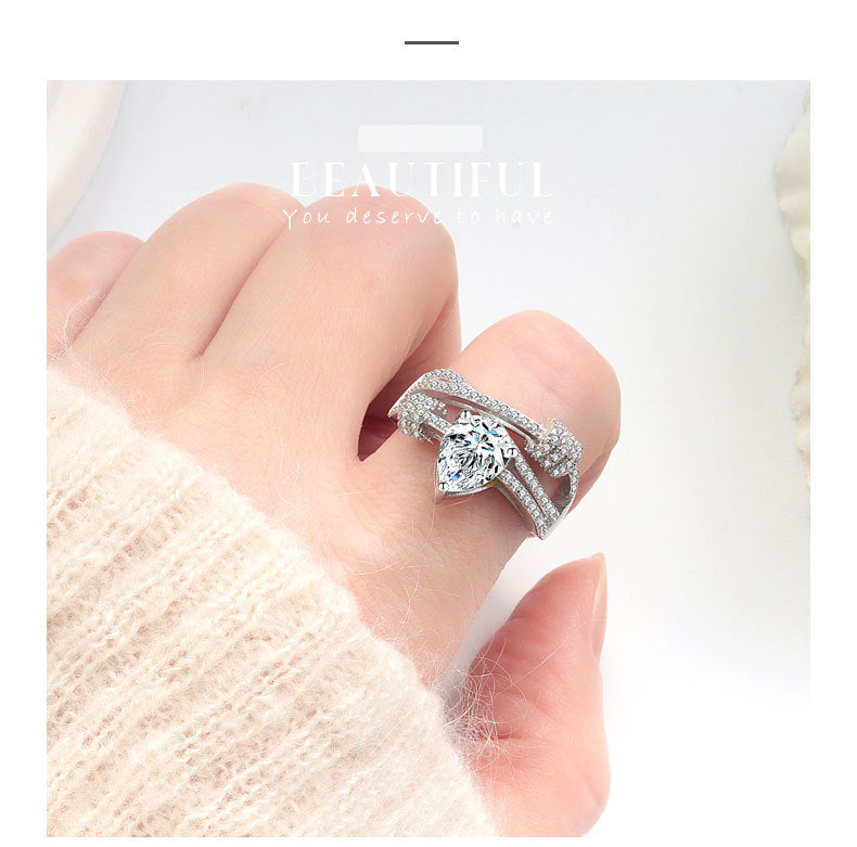 Fashion Rotating Water Drop Diamond Ring for Women, Full Diamond Circle Ring, Simple and Elegant, Gift for Girlfriend