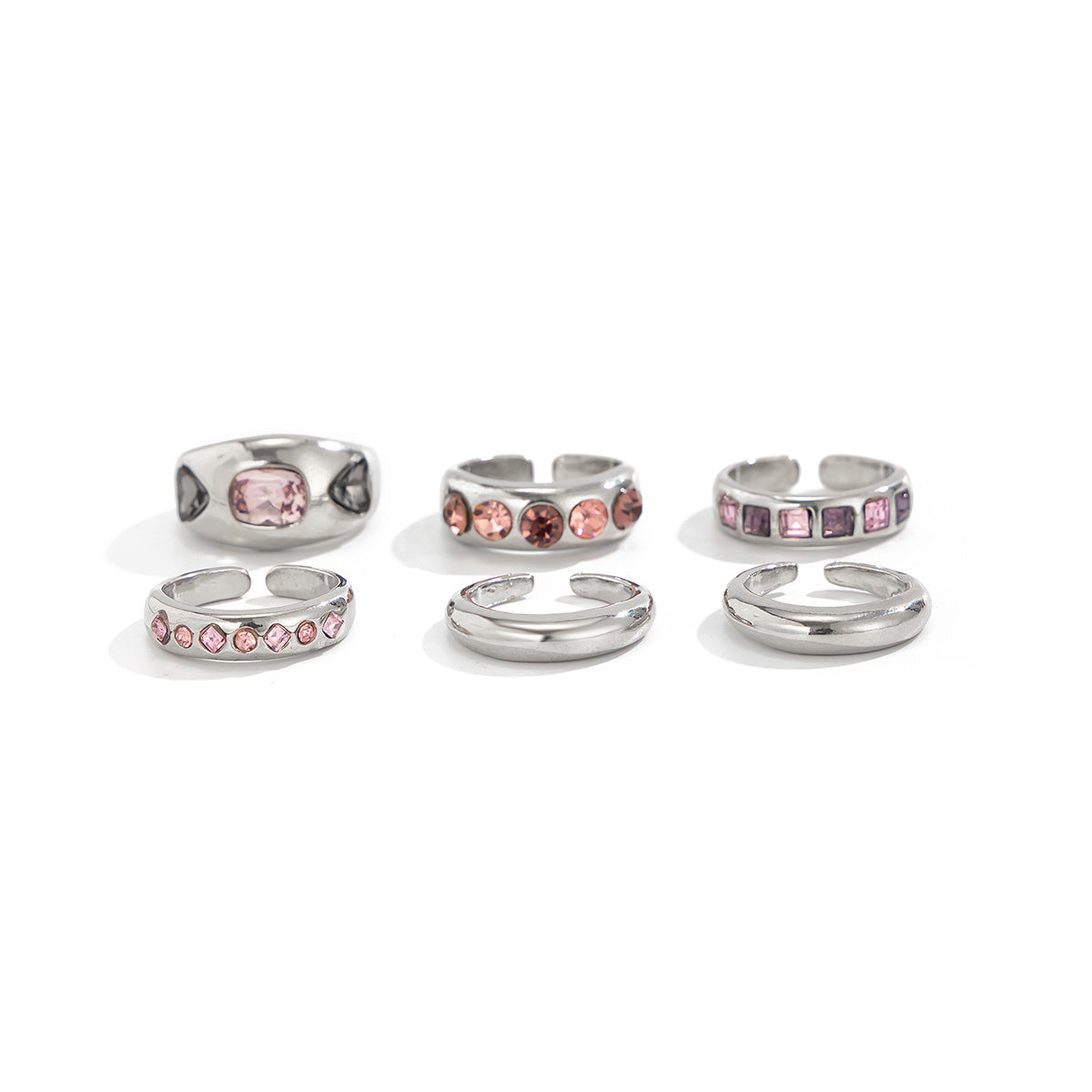 Fashionable Hollow Inlaid Irregular Ring Vintage Alloy Wrinkled Ring Set