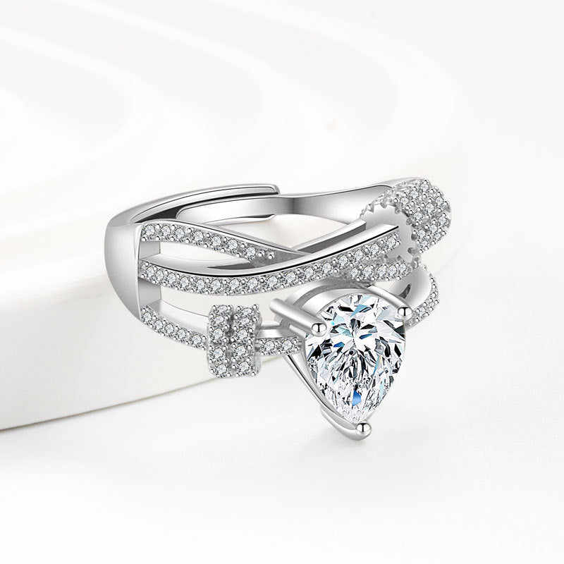 Fashion Rotating Water Drop Diamond Ring for Women, Full Diamond Circle Ring, Simple and Elegant, Gift for Girlfriend