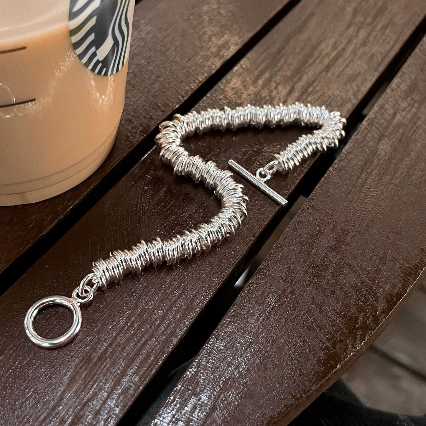 S925 Sterling Silver Heavy Craft Plain Silver Large Circle Bracelet Fashionable Elegant Personality OT Buckle Thick Chain Bracelet