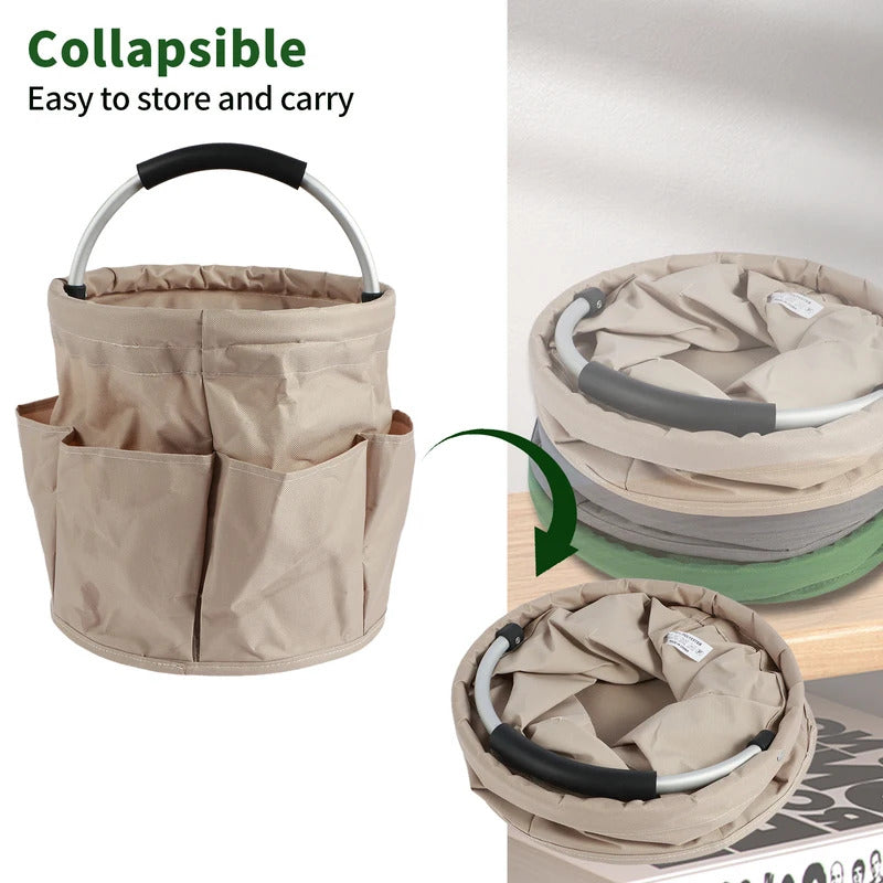 17L Hand Storage Basket Folding Garden Tool Basket Portable Picnic Basket Large Capacity Multifunctional Wash Bag with 6 Pockets