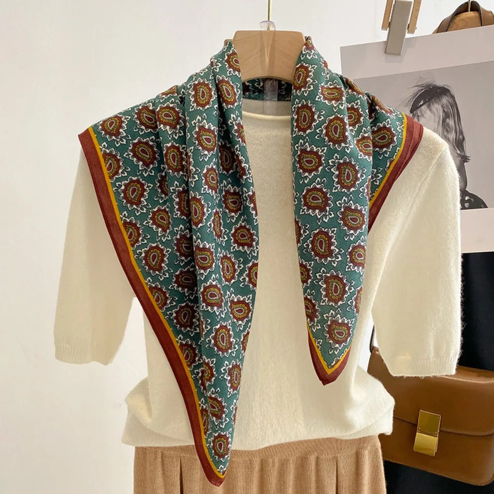 Spring/Summer 70cm Cashew Print Square Scarf Women’s Breathable Imitation Silk Bandanna Luxury Female Neckerchief Fashion Hijab