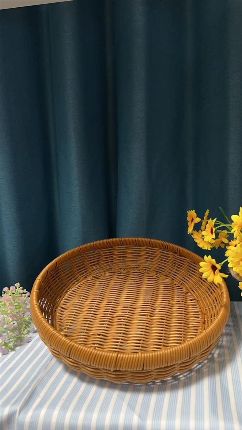 Rattan Dustpan Sun Basket Round Brown Household Storage Basket Storage Tray Handwoven Basket
