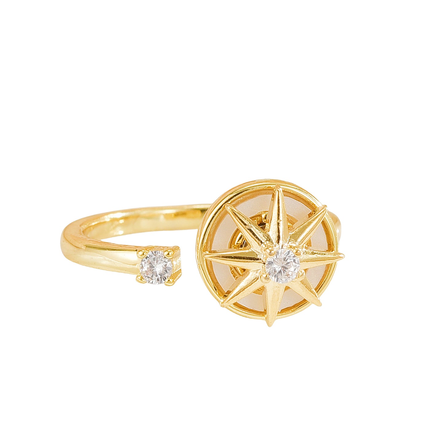 Rotating Ring for Women, Copper Gold Plated, Non-Fading, Elegant and Luxurious, Adjustable Daisy, Star, Moon, Zircon, European and American Cross-Border