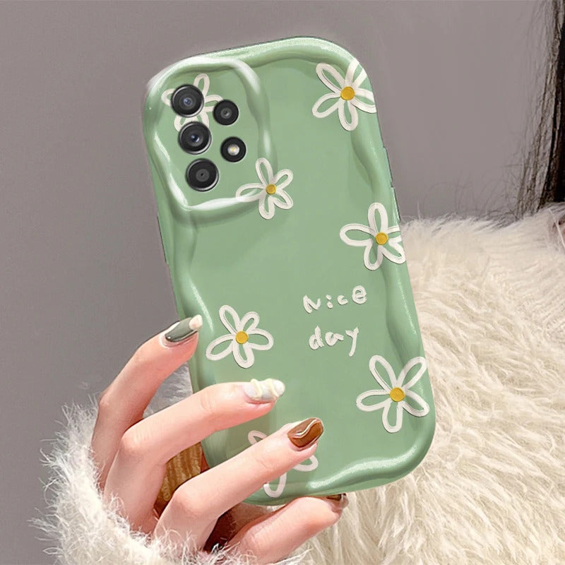 Green And Sweet Flowers For Samsung S24 S23 S21 S20 Ultra Plus FE A73 A72 A71 A51 A31 A05S A05 A04 5G Wave Oil Funda Phone Case