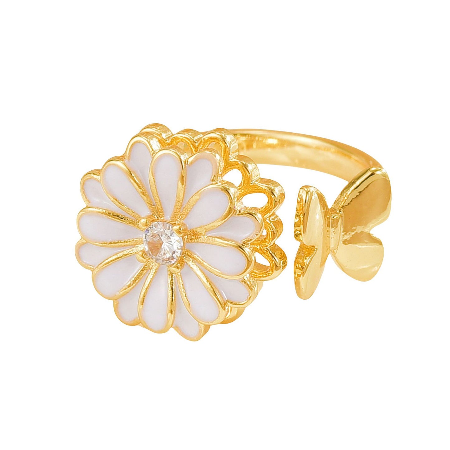 Rotating Ring for Women, Copper Gold Plated, Non-Fading, Elegant and Luxurious, Adjustable Daisy, Star, Moon, Zircon, European and American Cross-Border