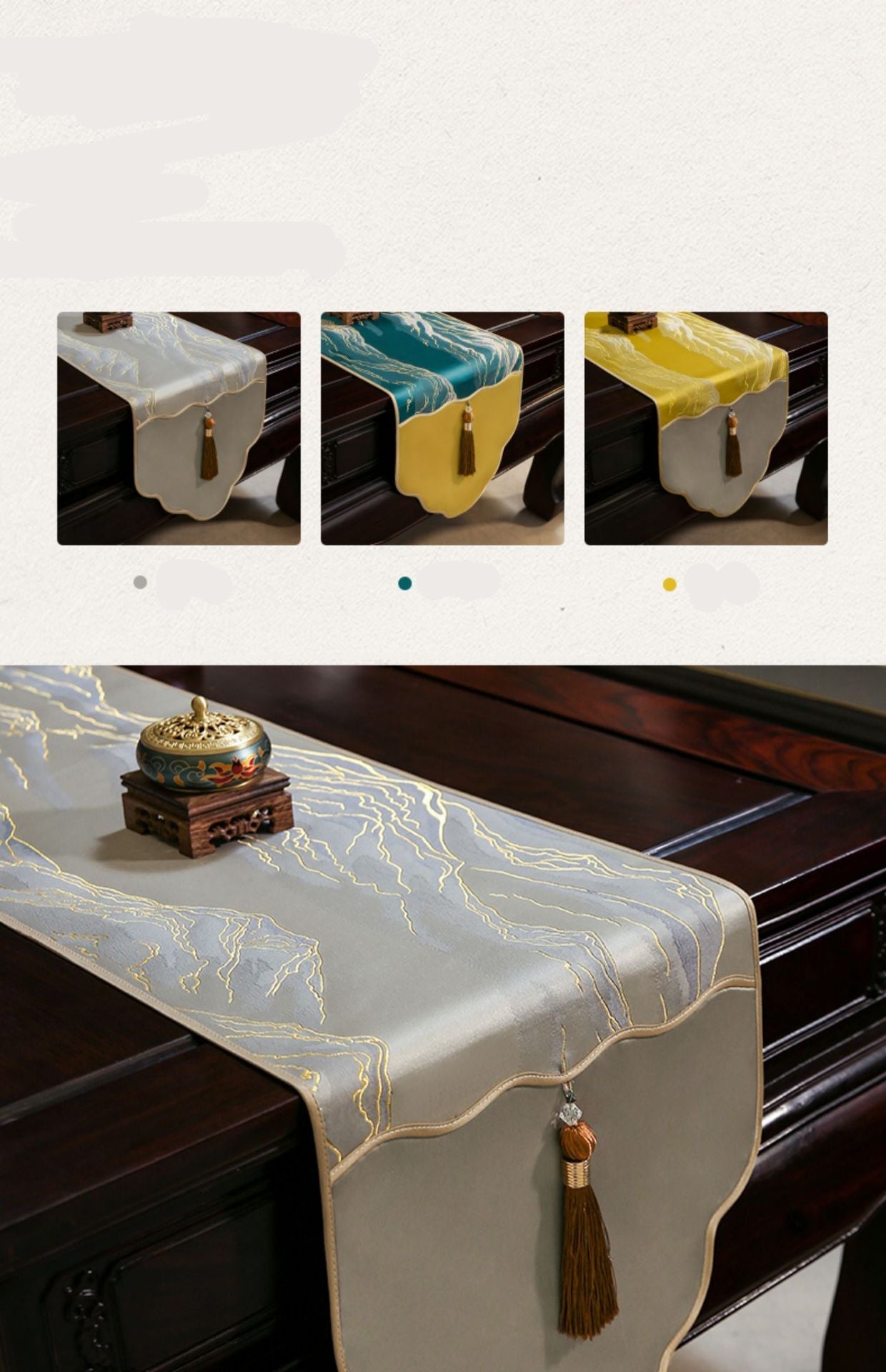 Luo Yi Jia New Chinese Zen Style Table Runner Tea Tablecloth Long Strip Light Luxury High-end Tea Mat Tea Table Mat Dining Table Runner