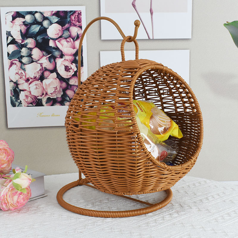 Imitation Rattan Hand-woven Storage Basket Creative Round Hanging Fruit Basket Household Hotel Snack Dried Fruit Storage Basket