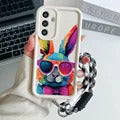 Wrst Chain Phone Case For Samsung S24 S23 S22 S21 S20 FE Plus Ultra A10S 20S 11 02 03 04 05S Cute Cat Lanyard Soft TPU Cover