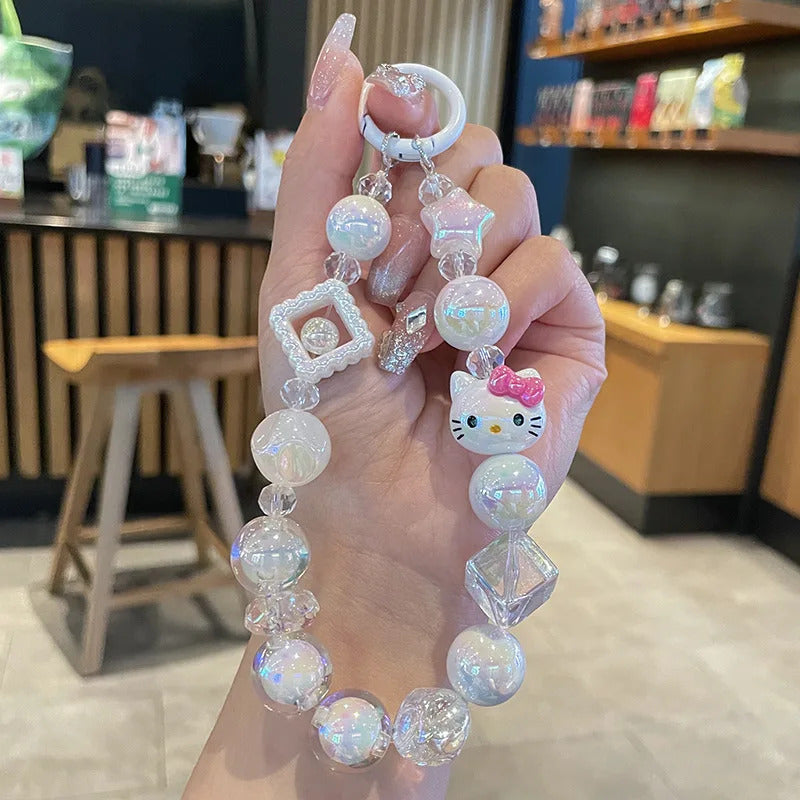 Sanrio Phone Chain Cinnamoroll Kuromi Hello Kitty Short Hanging Phone Chains Keychains Beaded Pendant Camera Chain Accessories