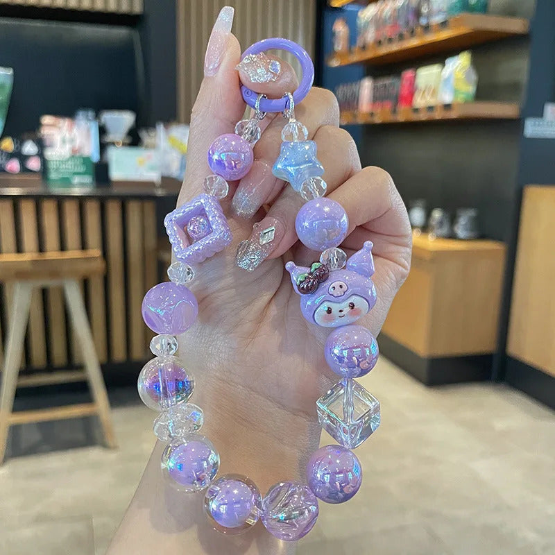 Sanrio Phone Chain Cinnamoroll Kuromi Hello Kitty Short Hanging Phone Chains Keychains Beaded Pendant Camera Chain Accessories