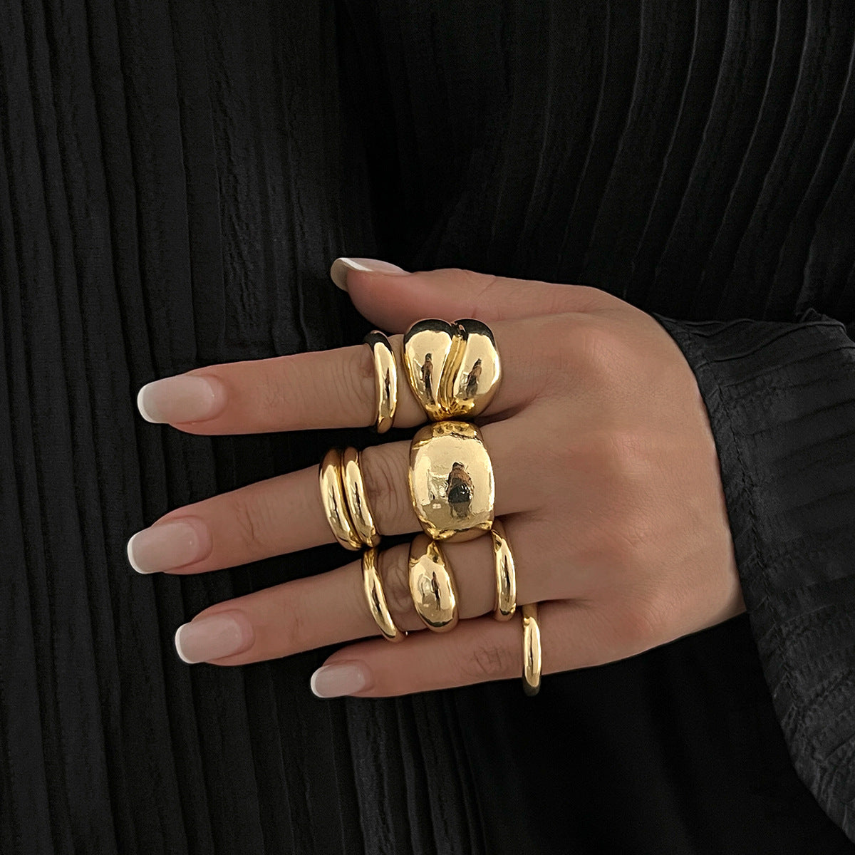 Ins Minimalist Style Trendy Exaggerated Mirror Versatile Ring Personality Alloy Hugging Ring