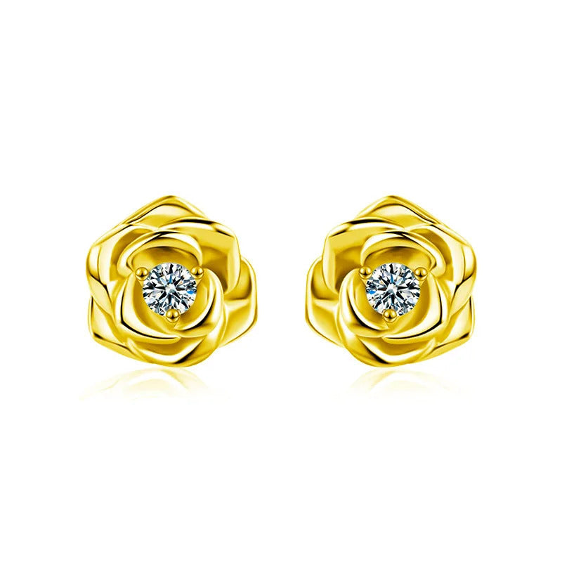 S925 Sterling Silver Moissanite Rose Earrings – Dainty & Elegant