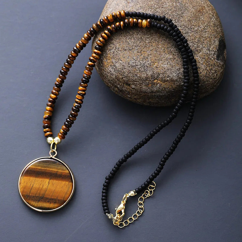 New Simple Women Lapis Luzuli Pendant Necklaces Teengirl Chokers Chain Necklace Designer Seed Beads Jewelry Femme Bijoux