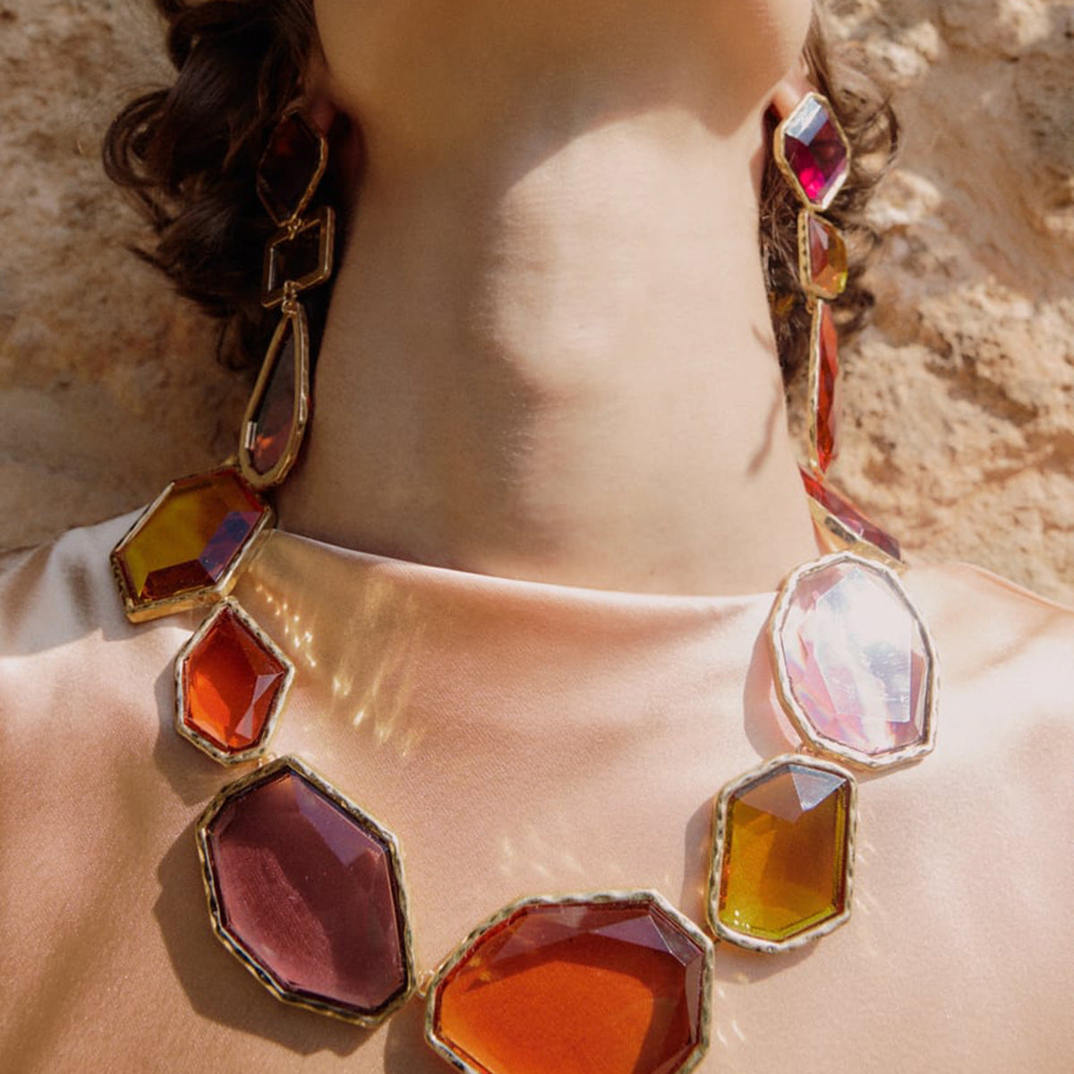 Trendy Accessories ZA Personality Fashion Exaggerated Geometric Resin Colorful Earrings Necklace