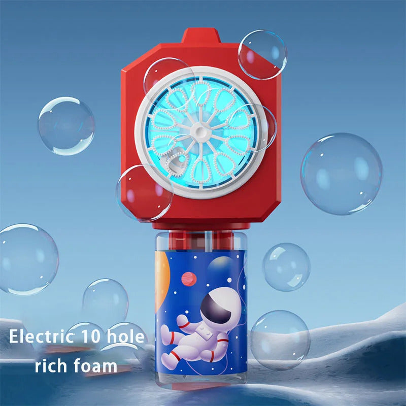 10 hole automatic bubble machine toy children's handheld space bubble gun electric light without battery bubble water
