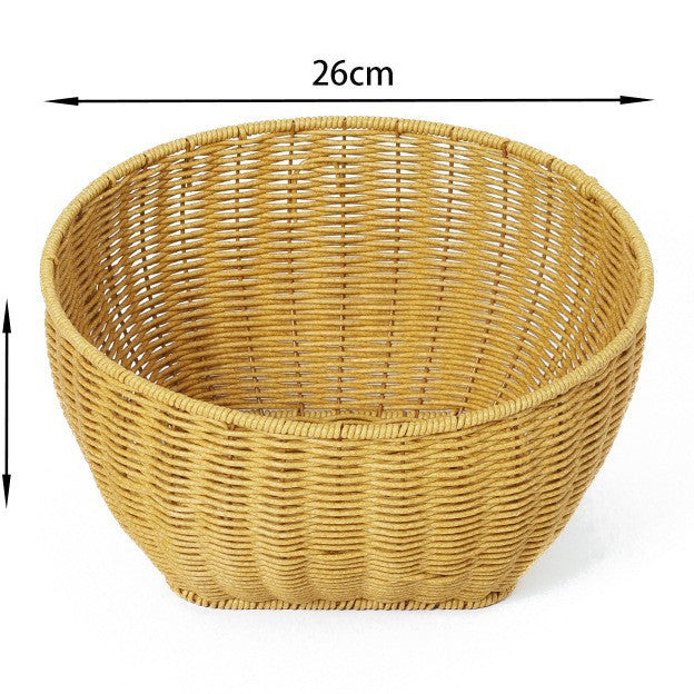Fruit Plate Hand-Woven Japanese Bread Basket Steamed Bun Basket Living Room Household Storage Basket Rattan Double Ear Tray