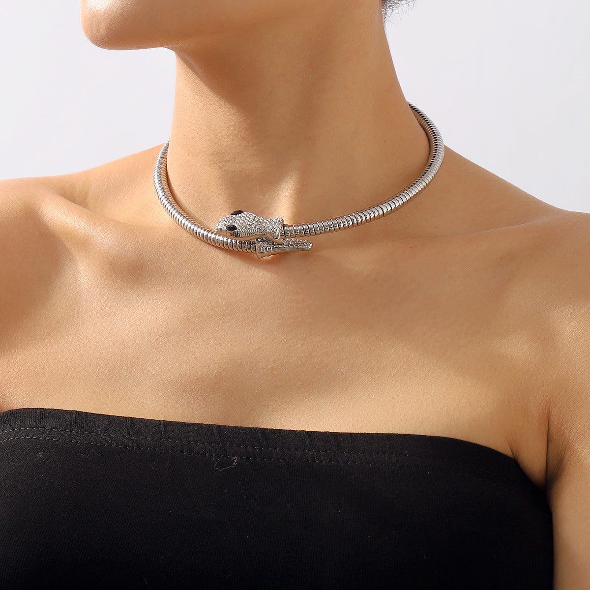 Exaggerated Snake Necklace Punk Personality Hip-Hop Style Necklace Trendy Cool Street Style Show Micro-Inlaid Choker