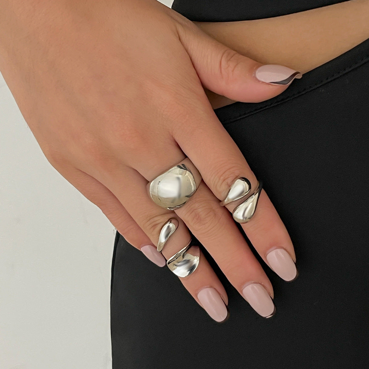 Ins Minimalist Style Trendy Exaggerated Mirror Versatile Ring Personality Alloy Hugging Ring