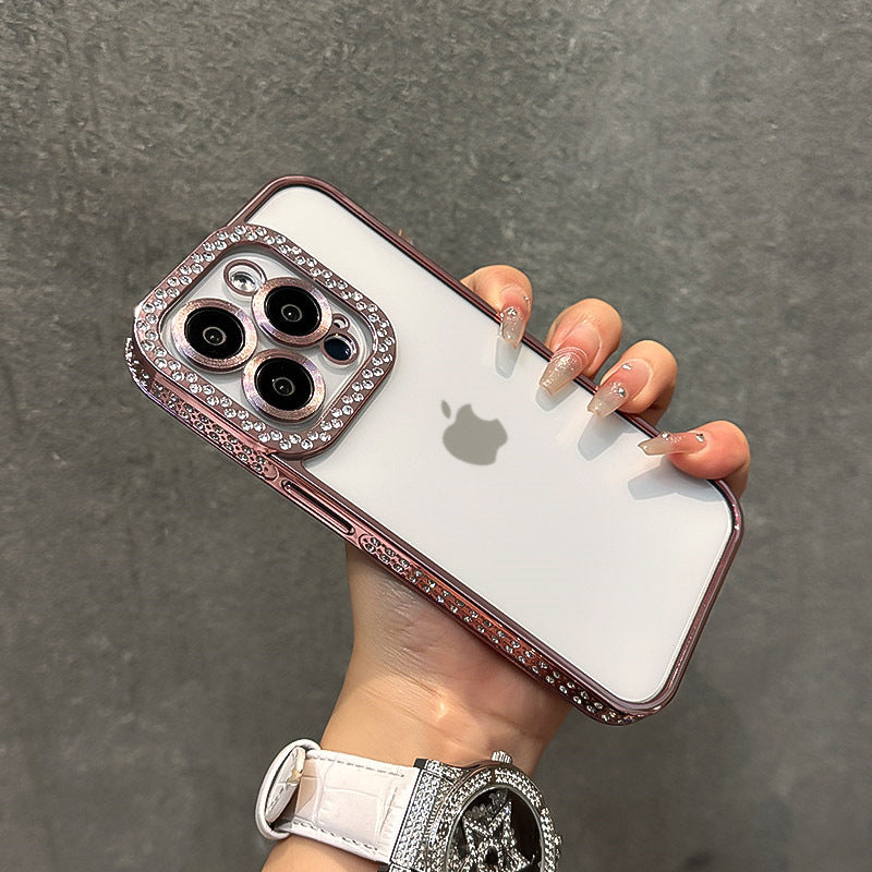 Double Row Diamond Compatible with iPhone 15 Pro Max Phone Case Electroplated Diamond Inlaid Transparent Soft Case Apple 16 Full Coverage Anti-drop