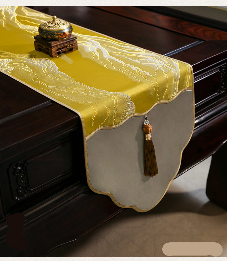Luo Yi Jia New Chinese Zen Style Table Runner Tea Tablecloth Long Strip Light Luxury High-end Tea Mat Tea Table Mat Dining Table Runner