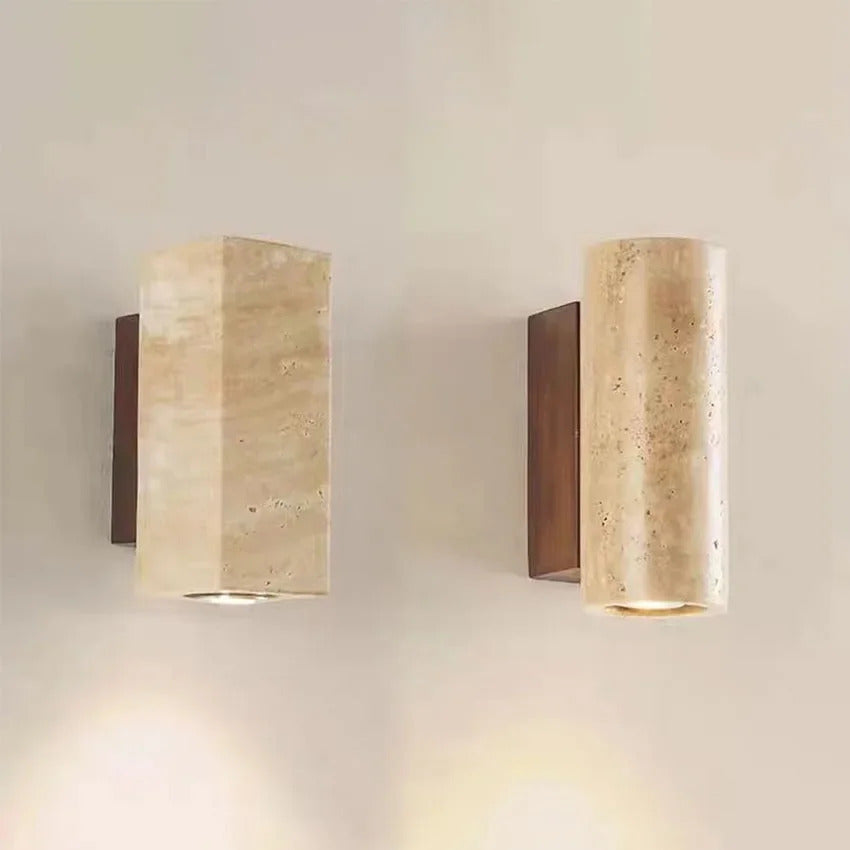 Yellow Travertine Stone Wall Lamp, Japanese Style Wall Light for Bedroom Corridor Aisle, Outdoor Waterproof Wall Sconces Decor